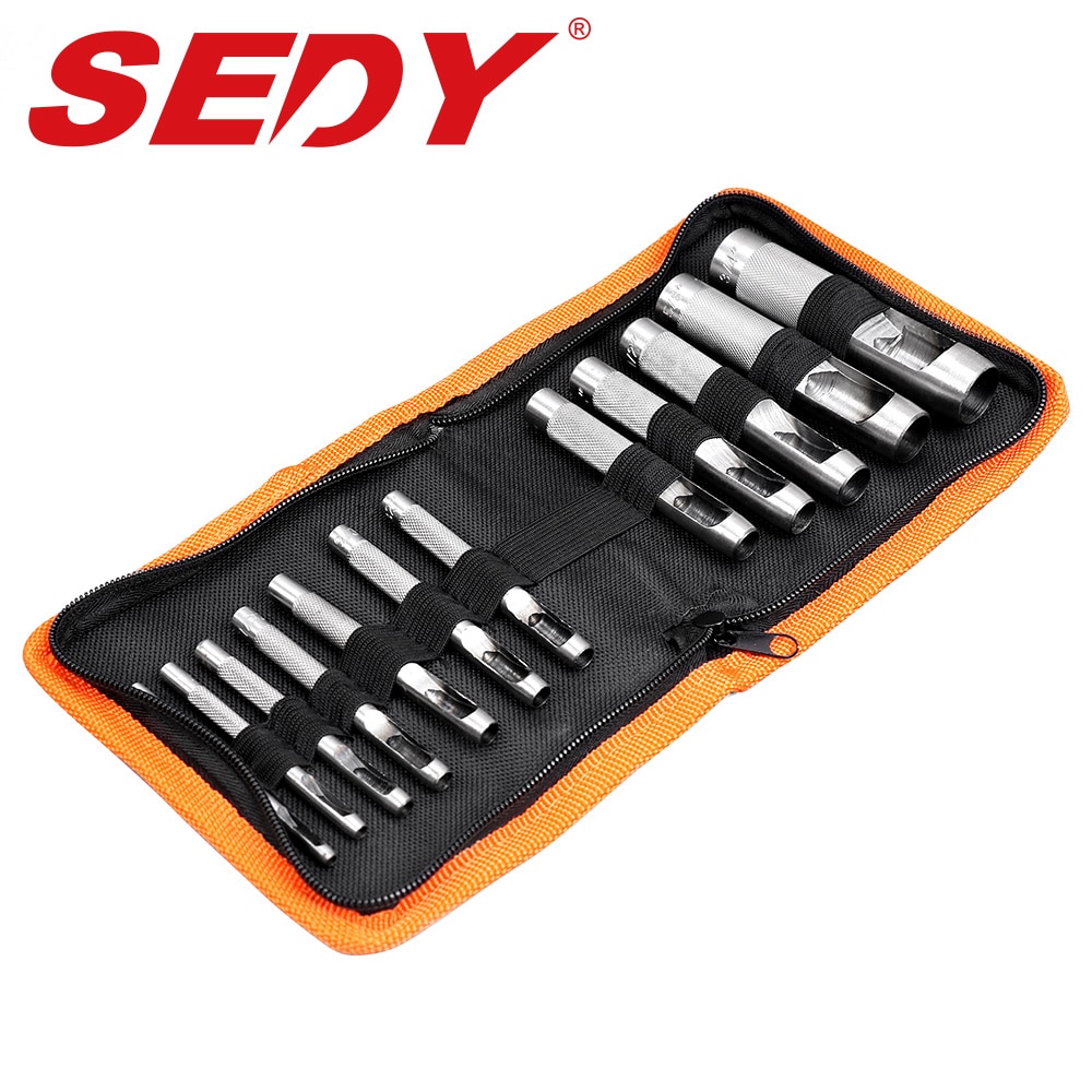 SEDY 12Pcs Leather Tools Hollow Metal Leather Hole Punch Set Leathercraft Hole Craft Set Hollow Puncher Belt Punch Hole Tool Set