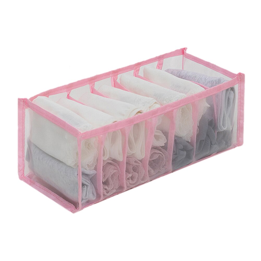 Underwear Storage Boxes Clothes Organizer Drawer Nylon Divider Closet Organizer For Folding Ties Socks Shorts Bra Organizer: Pink 7 Grids