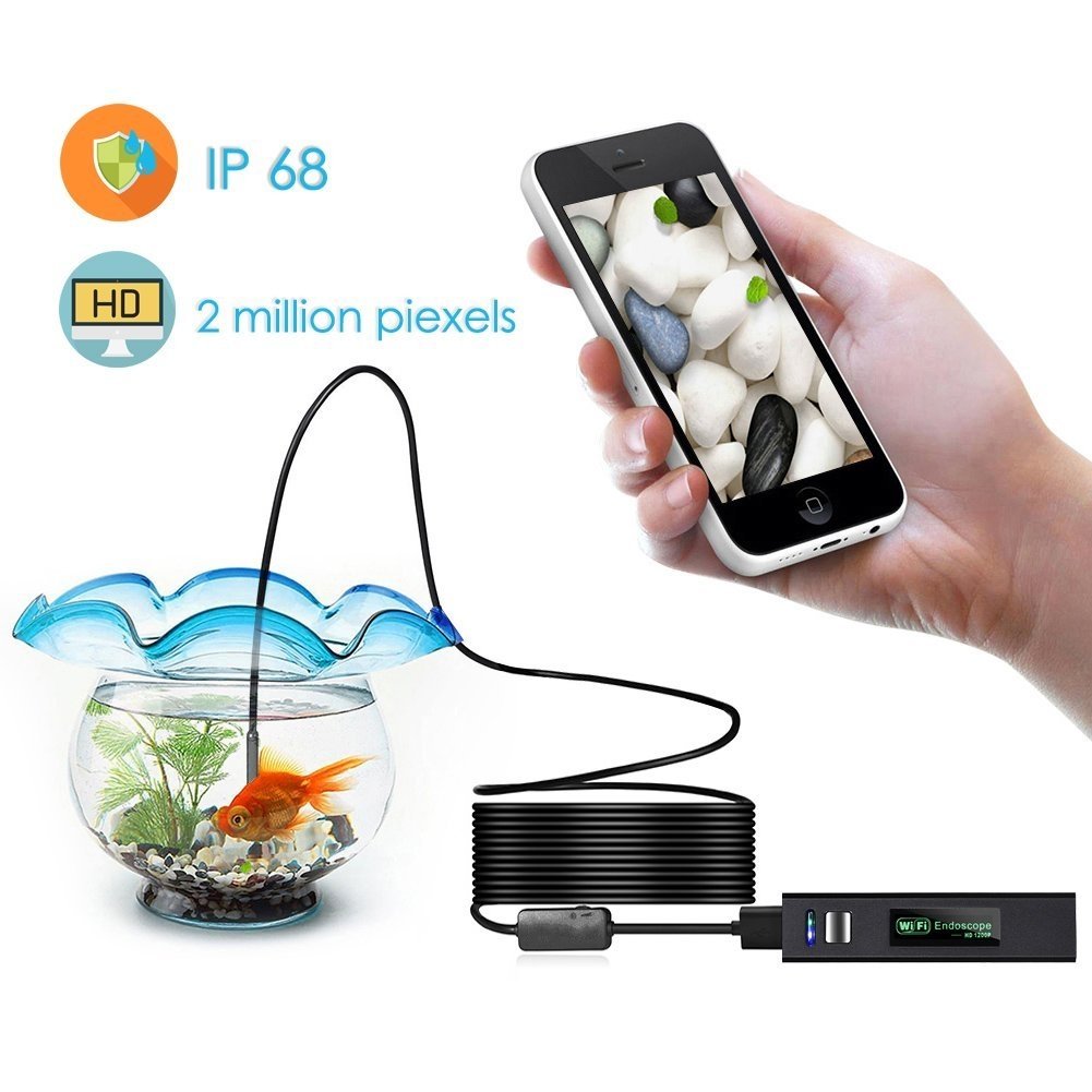 Cámara endoscópica de 2/5/10M WIFI HD 1200P 8mm 8 LED Mini impermeable Cable duro cámara de inspección boroscopio para Iphone PC IOS