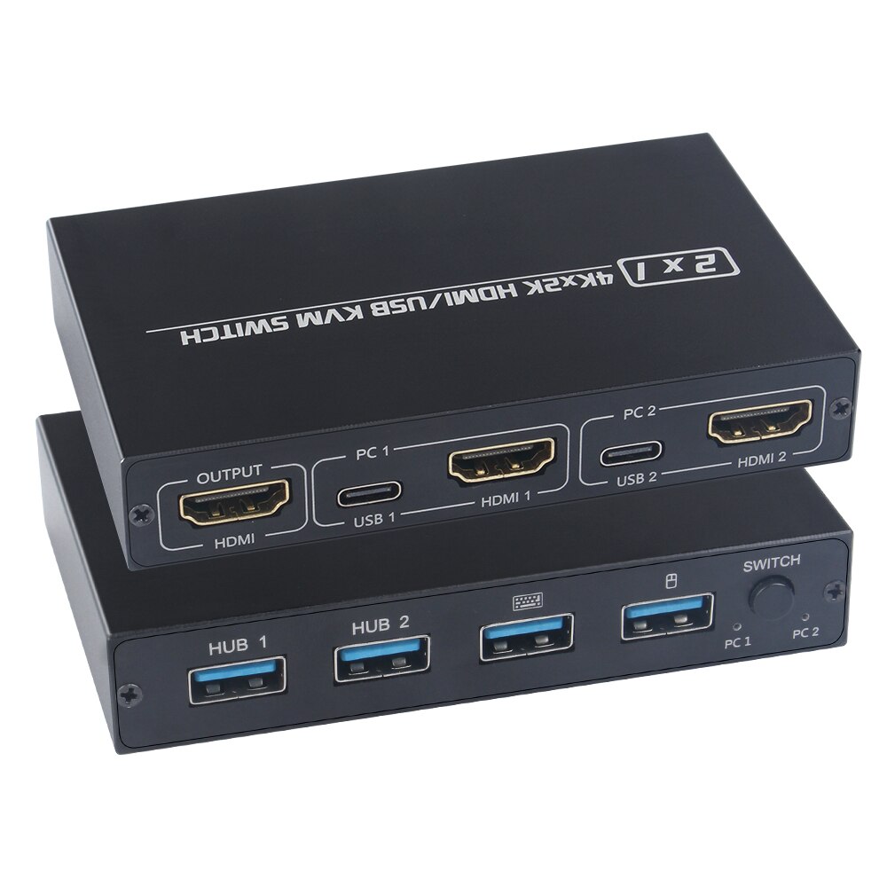2x1 Switch Box 4K USB HDMI KVM Video Display USB Switch Splitter Adaptive EDID/HDCP decryption For office monitoring host