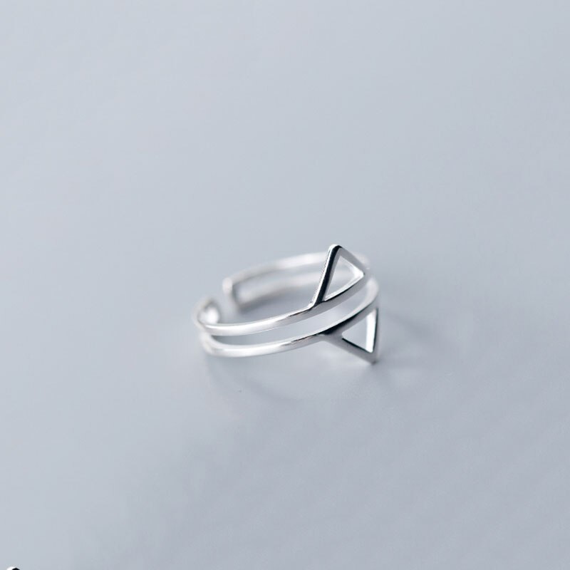 Inzatt echter 925 sterling silber geometrischer dreiecksring mit öffnung für damen, hohlring, einzigartiger feinschmuck, minimalistisch