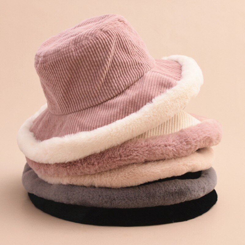 Autumn Winter Corduroy Hat Flat Top Ladies Hat Women Thick Warm Fisherman Caps