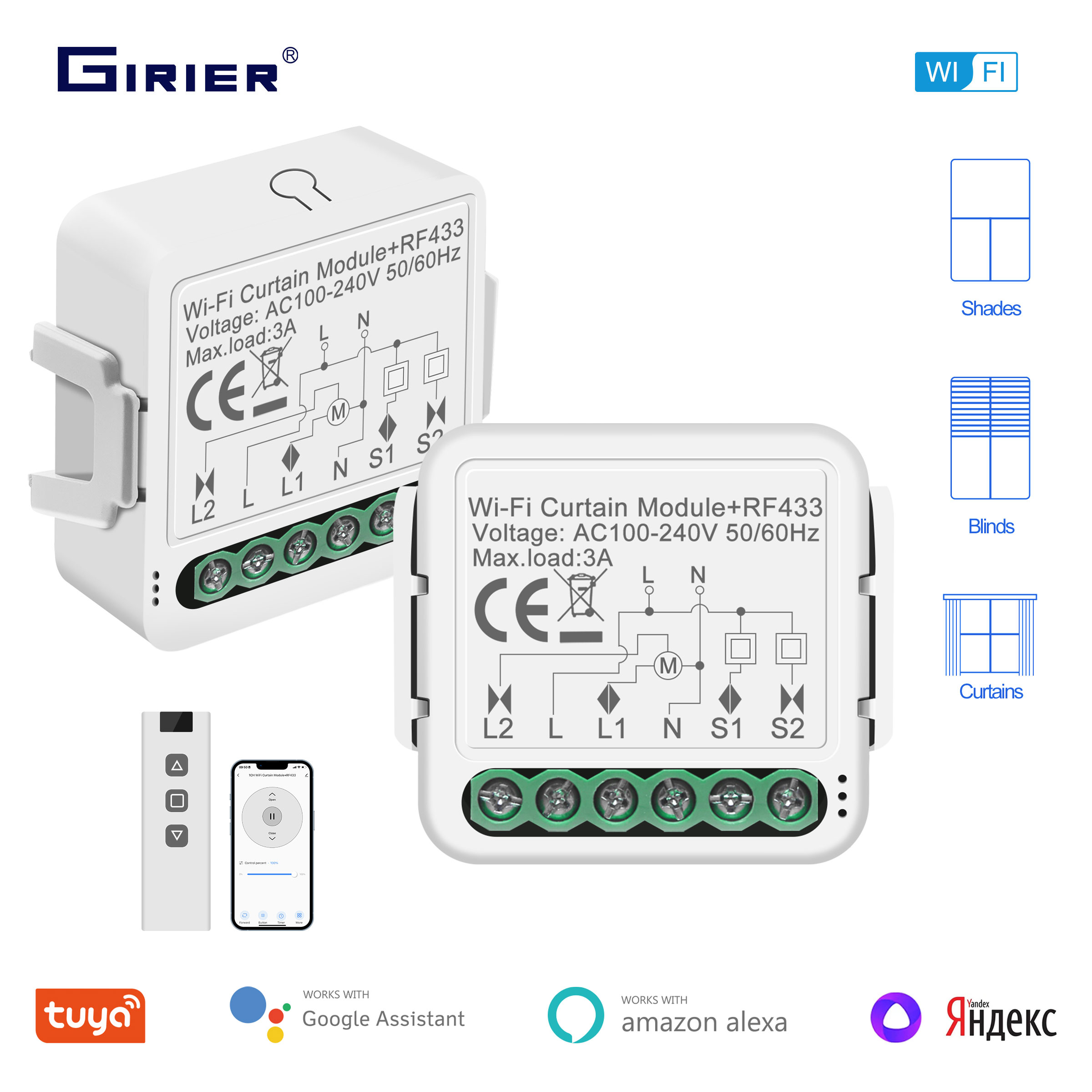GIRIER Smart WiFi RF433 Modulo interruttore tenda per tapparella elettrica Motore cieco Relè di automazione domestica intelligente fai da te Lavoro Alexa