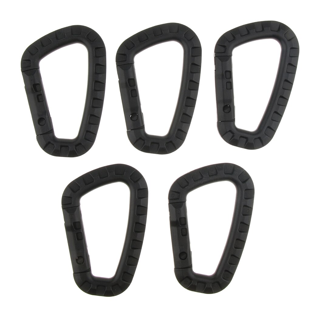 5Pcs Outdoor Carabiner D-Ring Key Chain Clip Hook Camping Plastic Buckle for Quickdraw, Travel Backpack, Bottle Holder: Black