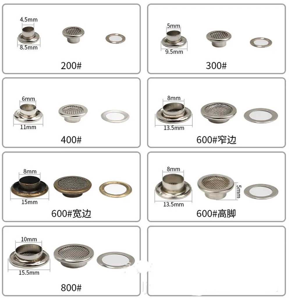 100set Silver Brass Mesh Metal Grommet Eyelets Install Tool Grommet Kits Craft Making, Repair, Decoration and DIY Projects