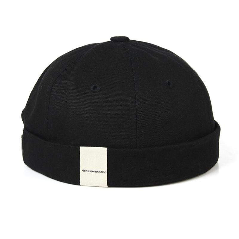Nova chegada das mulheres dos homens skullcap chapéu boné casual docker marinheiro mecânico brimless unisex algodão boné de sol estilo coreano hip hop chapéu: A Black