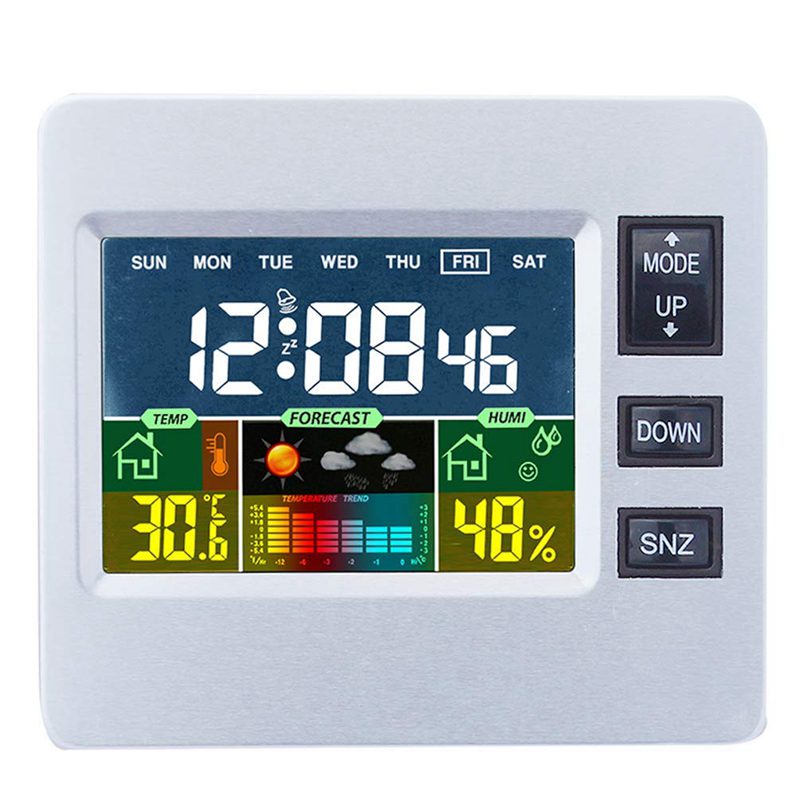 Digital trådløs værstasjon med lcd-fargeskjerm for værmelding med innendørs sensor temperaturfuktighetsmonitor ala: Default Title