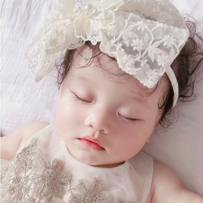 Kant Meisjes Haarbanden Voor Baby Big Bows Haar Hoepel Mesh Kinderen Prinses Hoofdband Baby Koreaanse Stijl Headwrap Wit