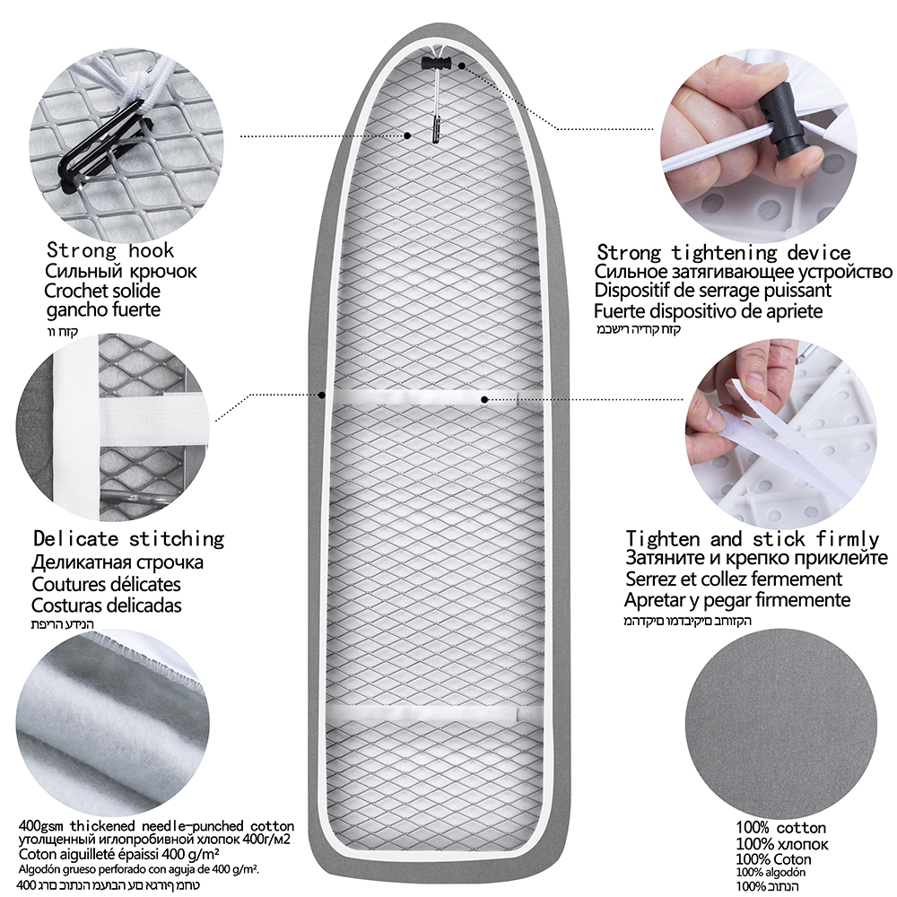 Ironing Board Cover Scorch Resistant, Cotton Cloth Ironing Cover with Padding Heat Reflective Heavy Duty Pad 140x50cm