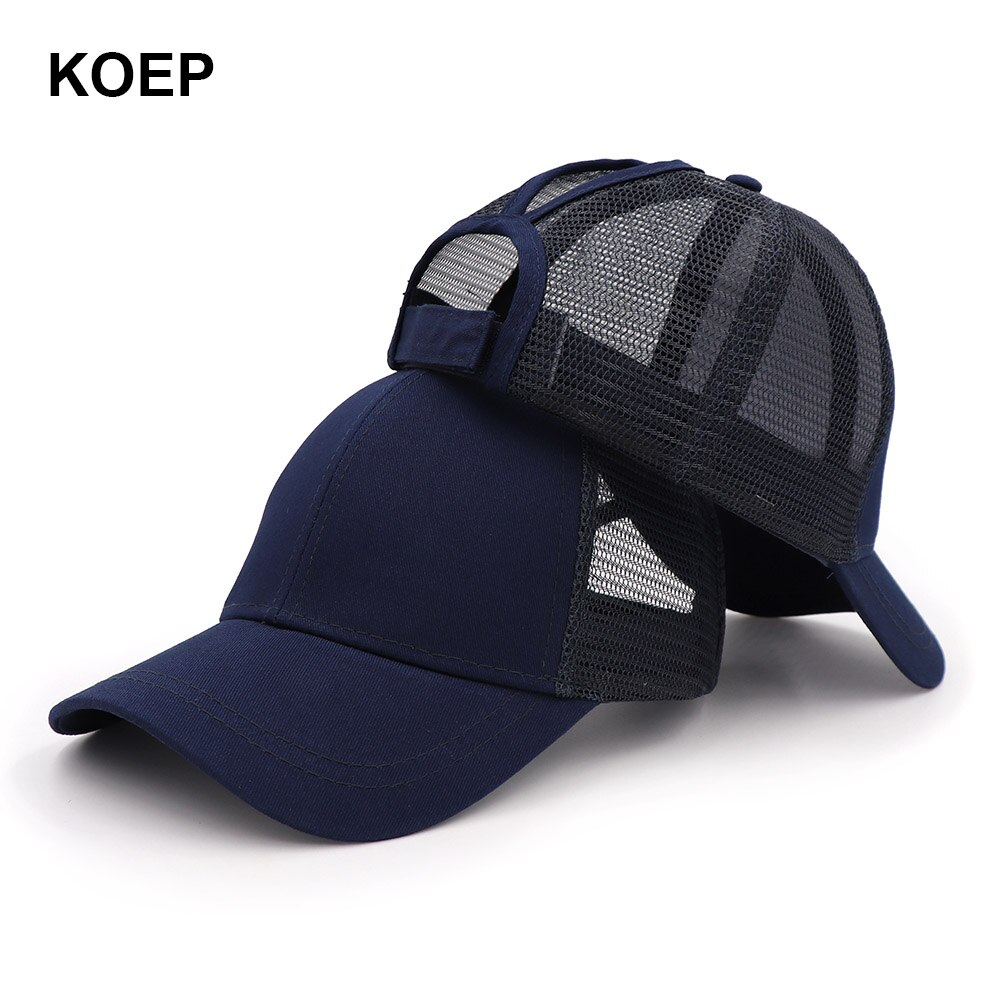 Koep hestehale baseball kasket snapback rodet bolle kasketter til kvinder kvindelig sommer mesh trucker hat pige hip hop hatte: Marine blå