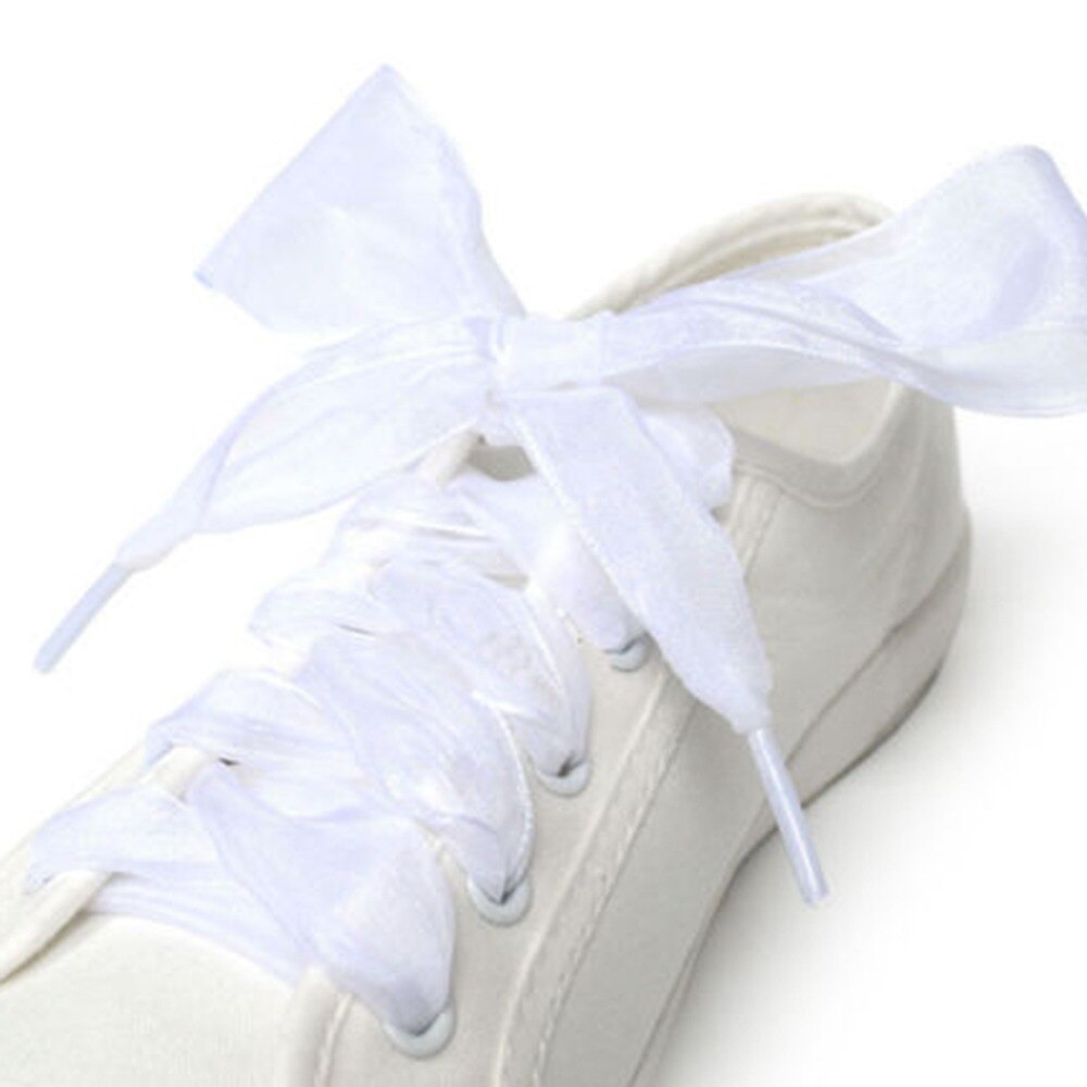 Lacets plats en Satin de soie pour femmes, 1 paire, 110CM, ruban en Satin de soie, lacets pour baskets, chaussures de Sport, nœud en dentelle: 9