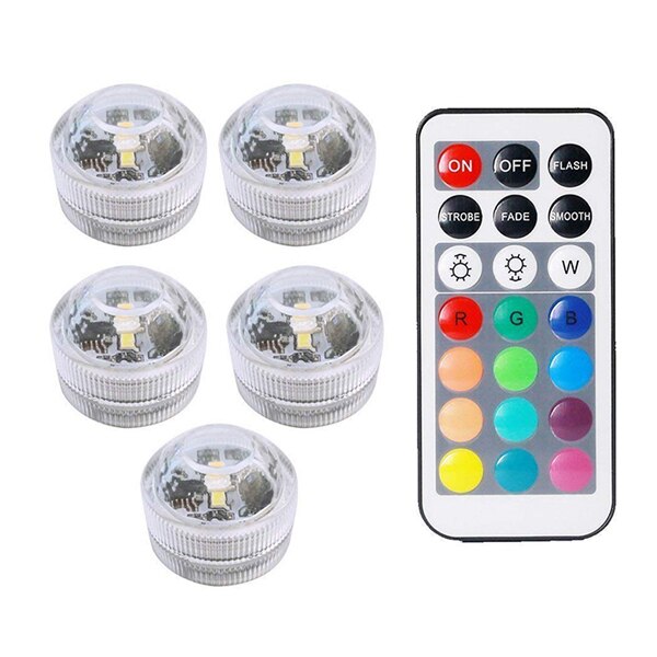 Lampe LED ronde multicolore sous-marine RGB, 3CM, à piles, Super brillante, avec télécommande, CR2032: 5lamp 1controller