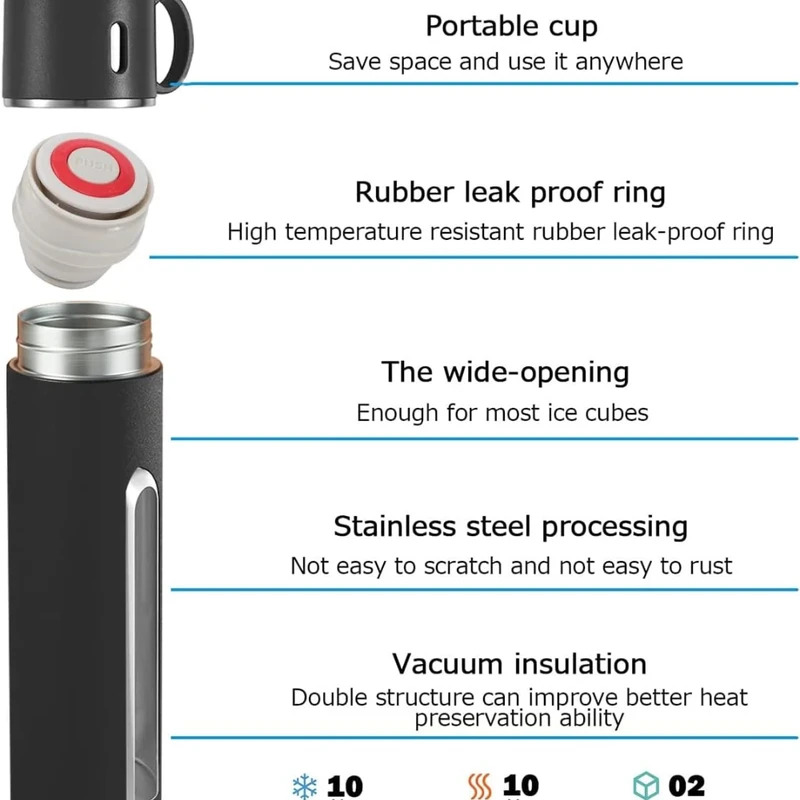 Coffee Thermos Stainless Steel Vacuum-Insulated Water Bottle Insulated Bottle with Cup for & Cold Drink Outdoor Travel Mug
