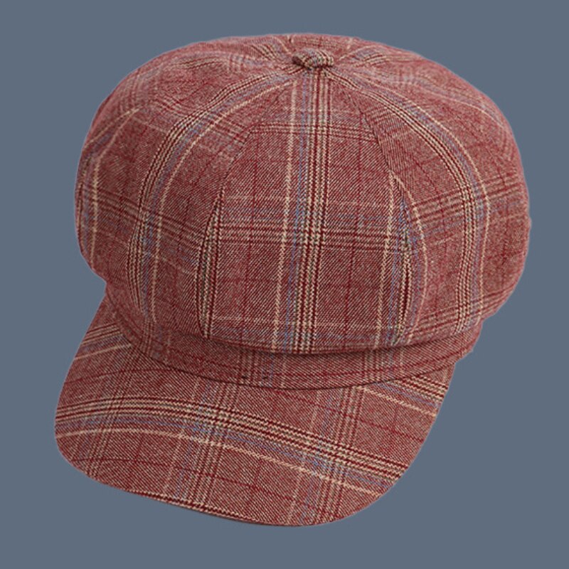 Boina de cuadros a cuadros para mujer, boinas de francesa, boinas de pata de gallo, boinas negras a cuadros, gorro de Newsboy, otoño e invierno, novedad: Rojo