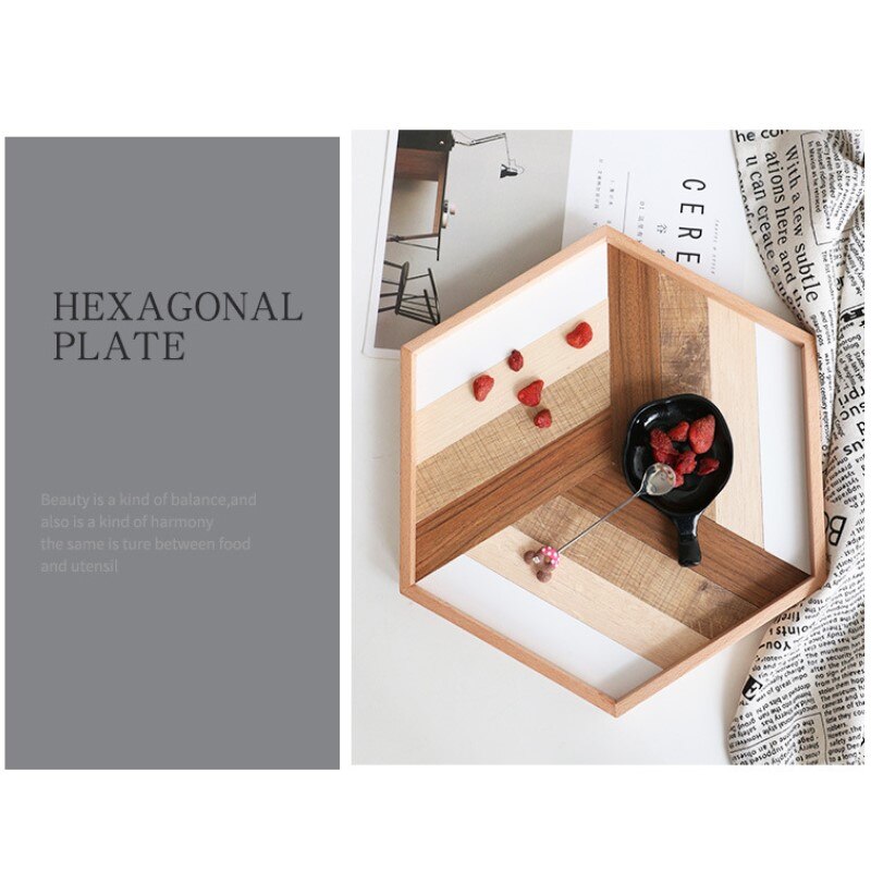Nordic Stijl Zeshoekige Houten Opbergvak Lade Eenvoudige Geometrische Lade Bakken Houten Lade Salade Borden Servies Keuken Tool