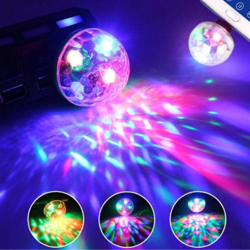 5V USB LED Mini escenario Disco DJ luz teléfono móvil en coche Navidad Año iluminación Auto rotación bola de lámpara de bombilla RGB
