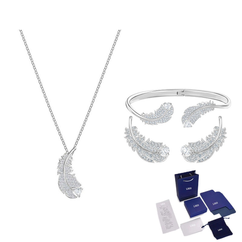 Magnifique ensemble de bijoux en plumes, fleurs et pierres précieuses avec boîte gratuite, lancement haut de gamme, très approprié comme pour votre petite amie: GRIS