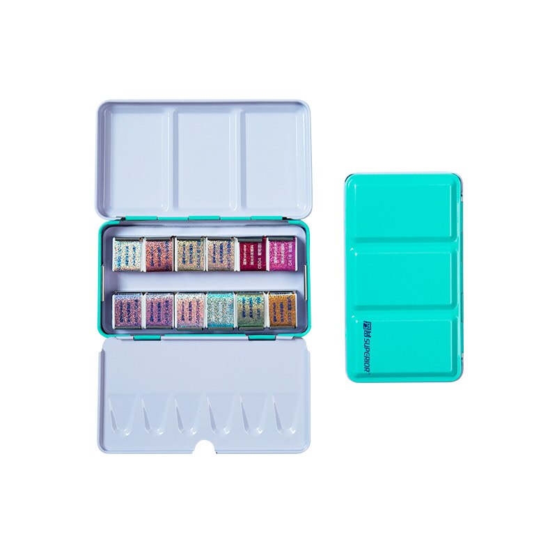 Professionele 12/24/48 Kleuren Parelmoer Aquarel Verf Set Pigment Effen Verf voor Kunst Levert: 12 colors blue