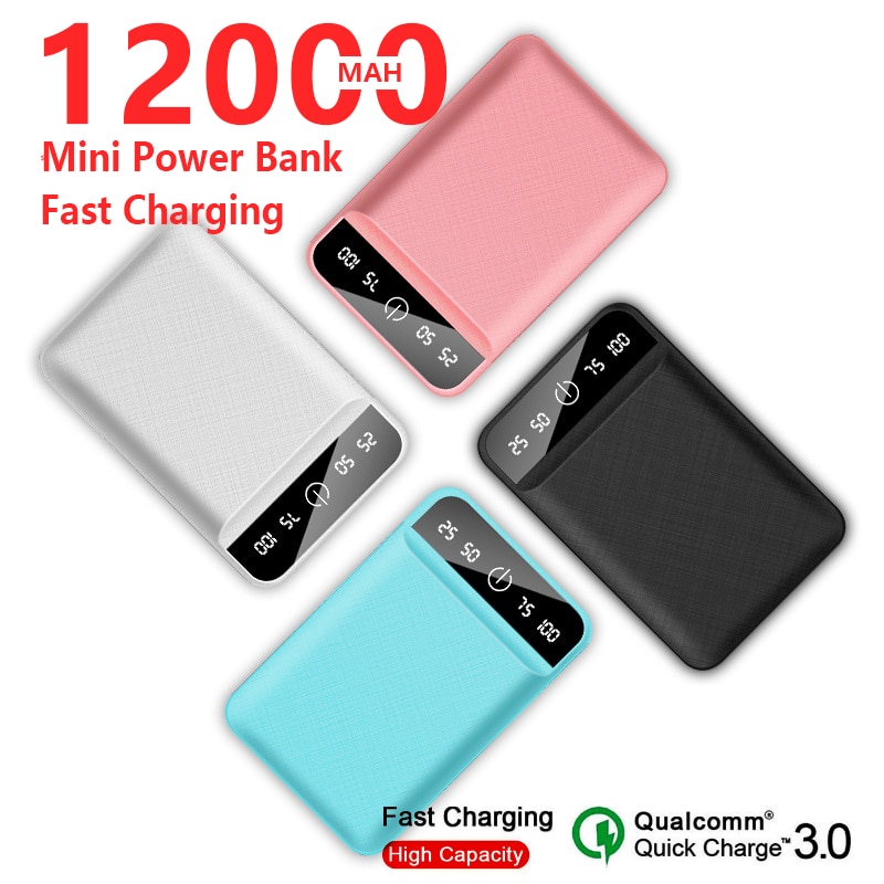 12000Mah Mini Power Bank Dual Usb-uitgang Draagbare Oplader Mobiele Power Opladen Power Bank Outdoor Reizen Externe Batterij
