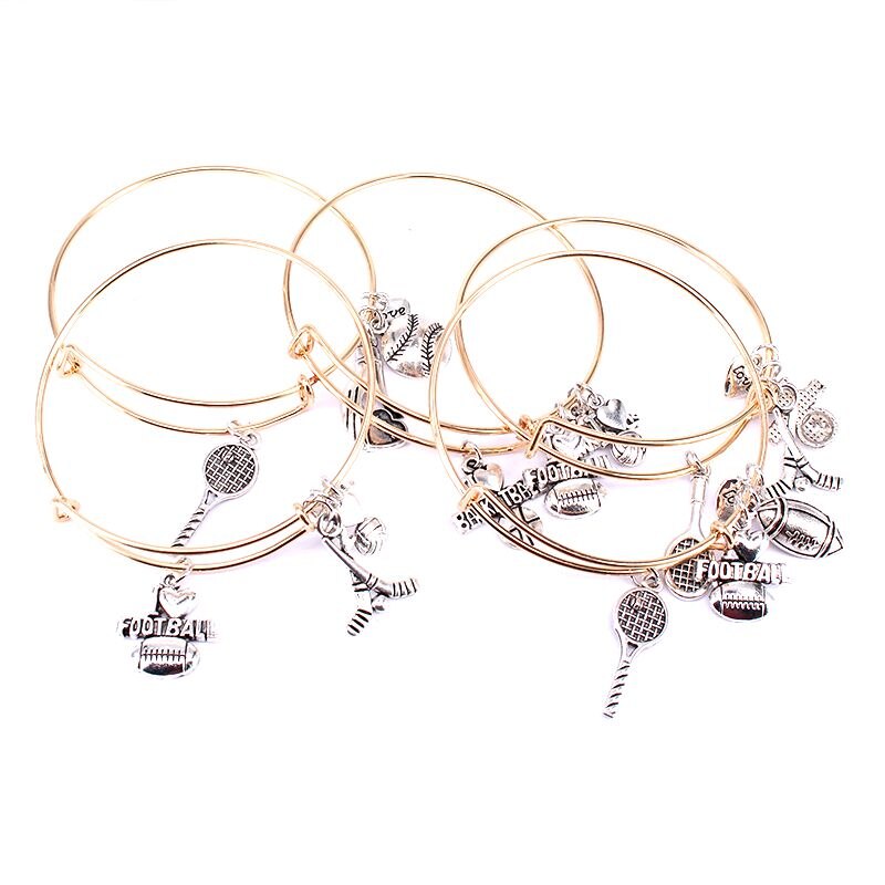 5pcs Bangle Set Gold Colour Cuff Bracelet Basketball Charms Bangle Adjustable Bracelet Bangles for Women Jewelry C033