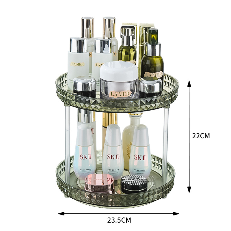 Luxury Dressing Table Cosmetic Rotating Storage Shelf Box Bathroom Desktop Shelf Perfume Skin Care Product Shelf Tray Shelf: Brown