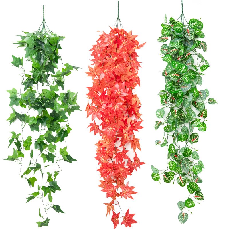 Artificial Plant Flower Vine Artificial Flower Rattan Plastic Vine Green Leaf Epipremnum Aureum Wall Hangers Basket Indoor Chlor