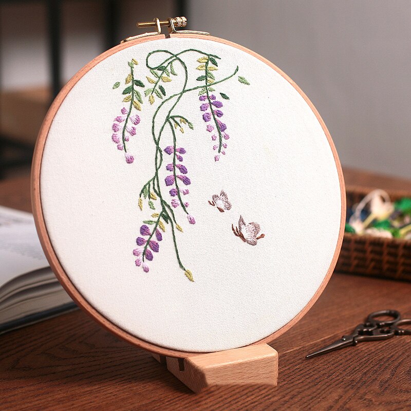 Chinese DIY Flower Embroidery Kit with Frame Needlework Pattern Printed Cross Stitch for Beginner Swing Art Painting Handicraft: 4 / 20cm Bamboo hoop kit
