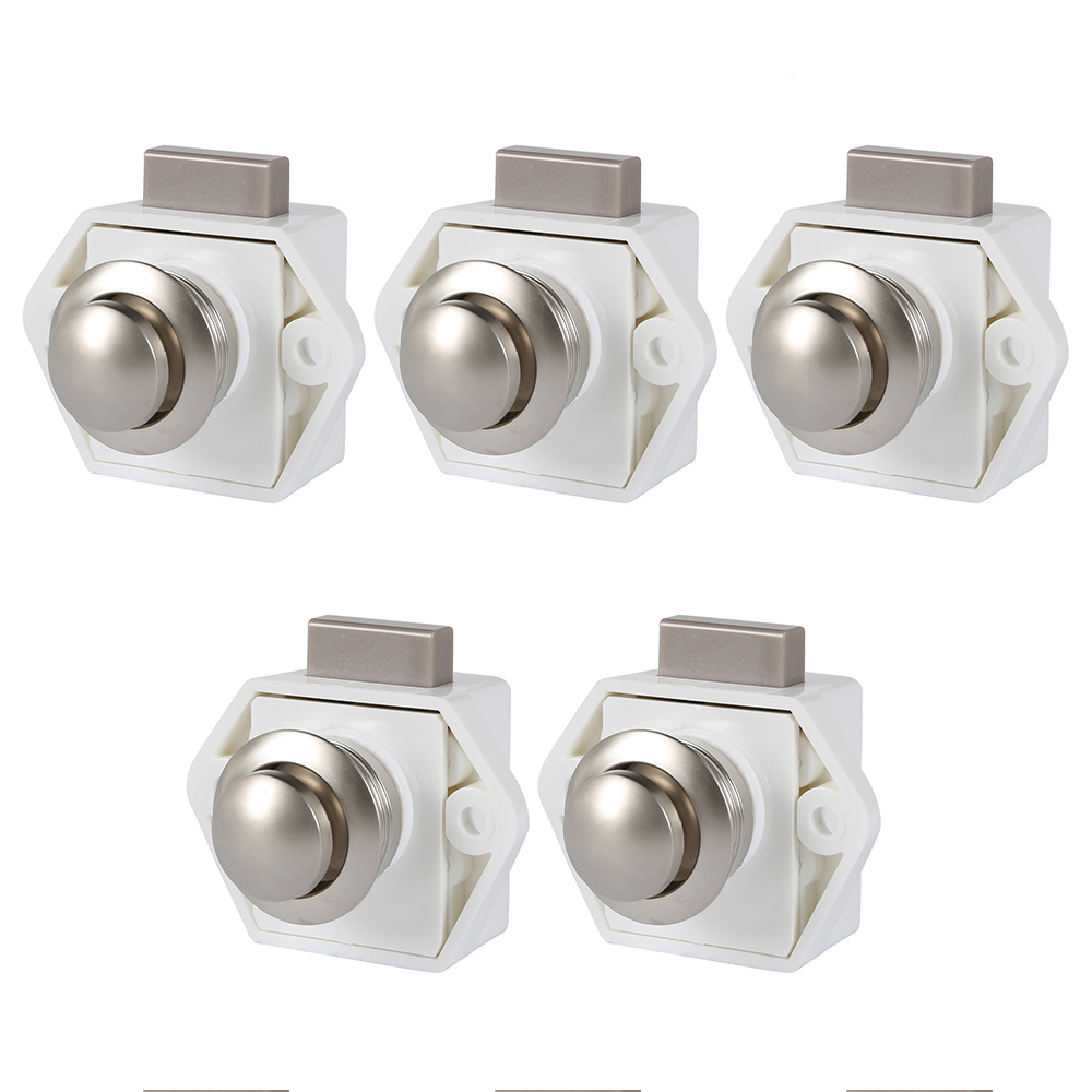 5Pcs Push Button Latch Lock 15-27mm Thickness Door Catch Knobs Household Metal Push Button Drawer Catch Lock for Furniture Boat: WHITE