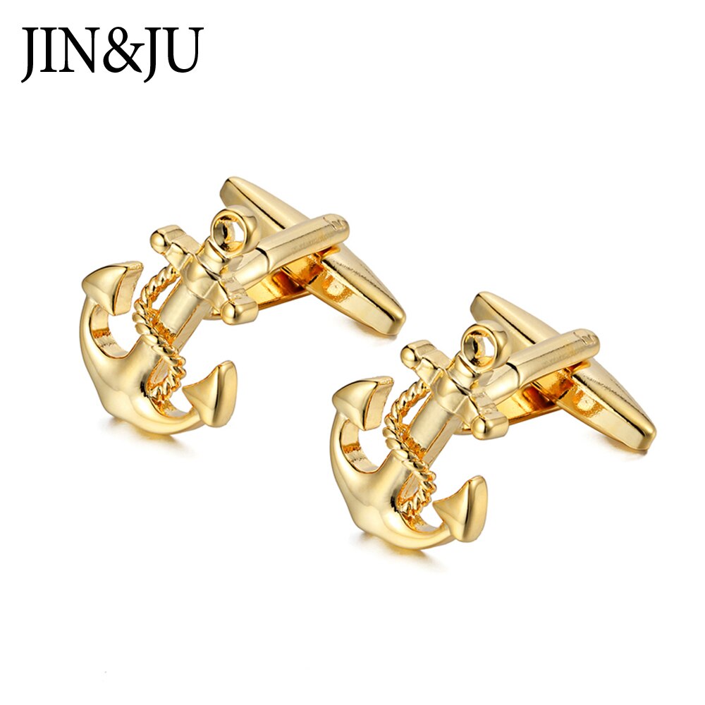 Gemelos con forma de ancla para camisa de hombre, gemelos de negocios, gemelos clásicos de ancla náutica, gemelos de boda de la marina de ee. uu.: Color dorado