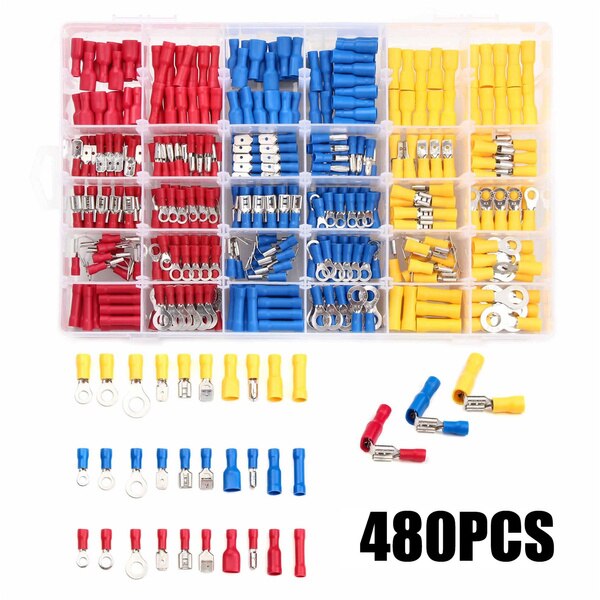 280/480/1200PCS Assorted Wire Crimp Terminals Electrical Wire Connectors Kit Or 1PC Crimper: 480X Wire Connecto