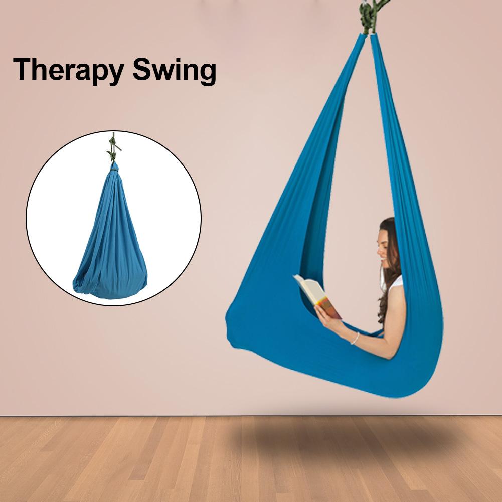 Kids Katoen Swing Hangmat Voor Autisme Adhd Voeg Therapie Cuddle Tot 88lbs Zintuiglijke Kind Therapie Elastische Pakket Steady Seat swing: Blue