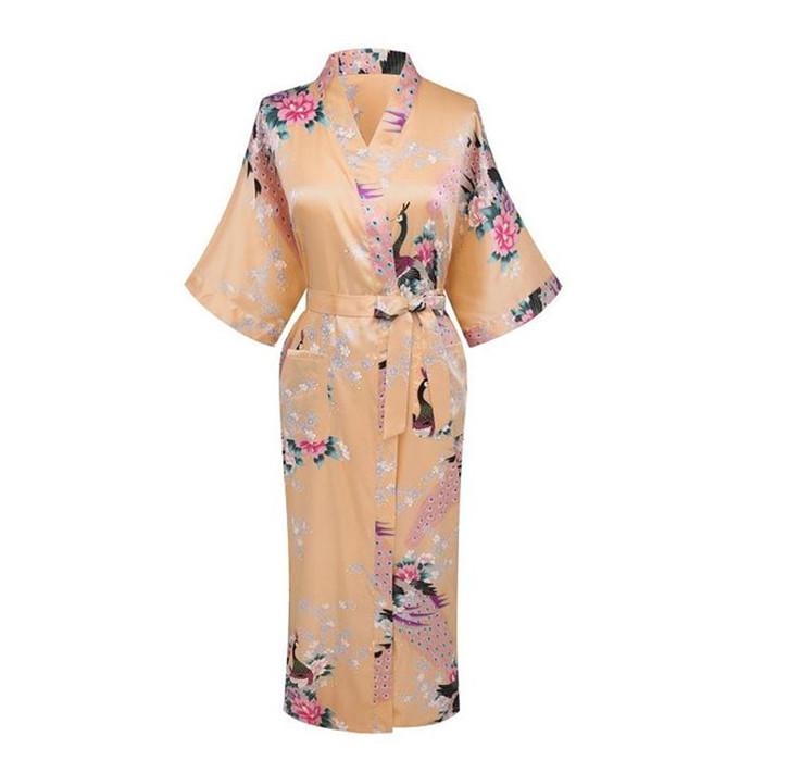 Lange Nachtjapon Pyjama Grijs Bruid Bruidsmeisje Wedding Robe Sexy Thuis Kleding Nachtkleding Vrouwen Nachtkleding Intieme Lingerie Neglige: Yellow