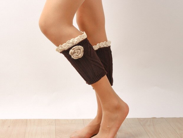 Rose Lace Boot Cuffs knit boot topper lace trim faux legwarmers lace cuff shark tank leg warmers 5 colors 12 pair/lot#3990: brown