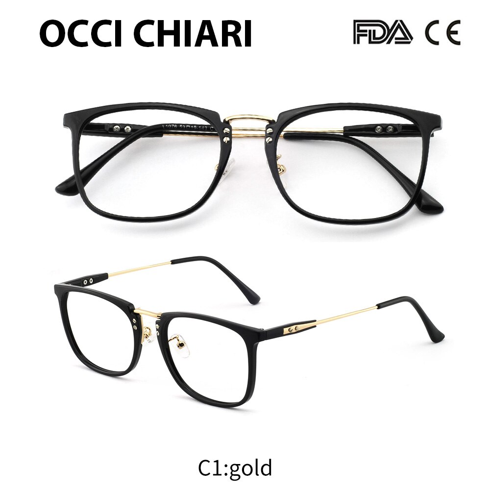 Korean Eye Glasses Frame Clear Lens Optical Eyeglasses Black Blue Eyewear Frames Spectacle for Men OCCI CHIARI OC2002: c1 gold