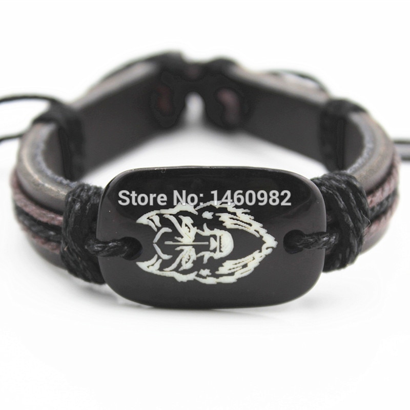 Cool Jongen mannen Hars Gesneden Totem Wolf Armbanden Vriendschap ID Lederen Armband YB22