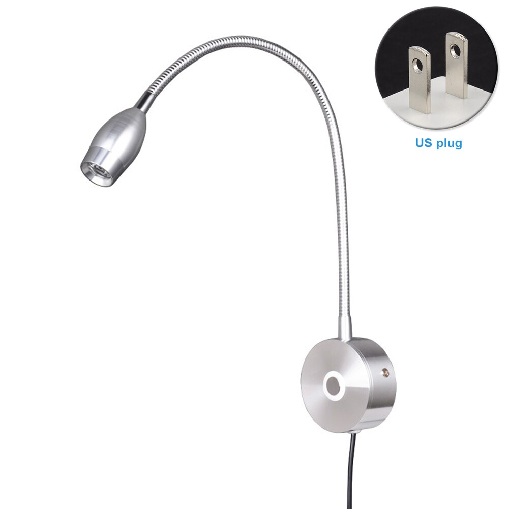 Dimmable Bright Home Aluminum Study Flexible Gooseneck Bedside Indoor Office LED Reading Light Mini Touch Switch Wall Mounted: Silver / UK