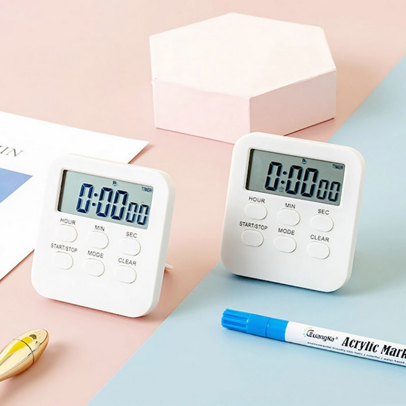 1Pcs With Strong Alarm Multifunction LCD Digital Small Clock White 24 Hour Timer Plastic Countdown Reminder Kitchen Electronic