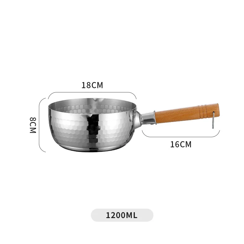 430 Stainless steel pan Japanese Snow Pan Wooden Handle Stew Pots Fry Wok Saucepan Milk Pot Kitchen Utensils Practical Cookware: WHITE