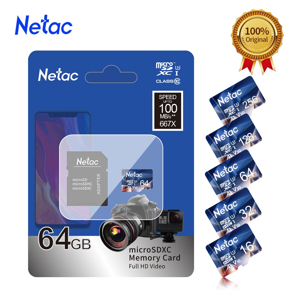 Netac tarjeta Micro SD tarjeta de memoria Class10 UHS-1 256GB 128GB 512GB 32GB 64GB 100 MB/S Microsd, Micro SD tarjeta Flash Microsd TF/tarjeta SD