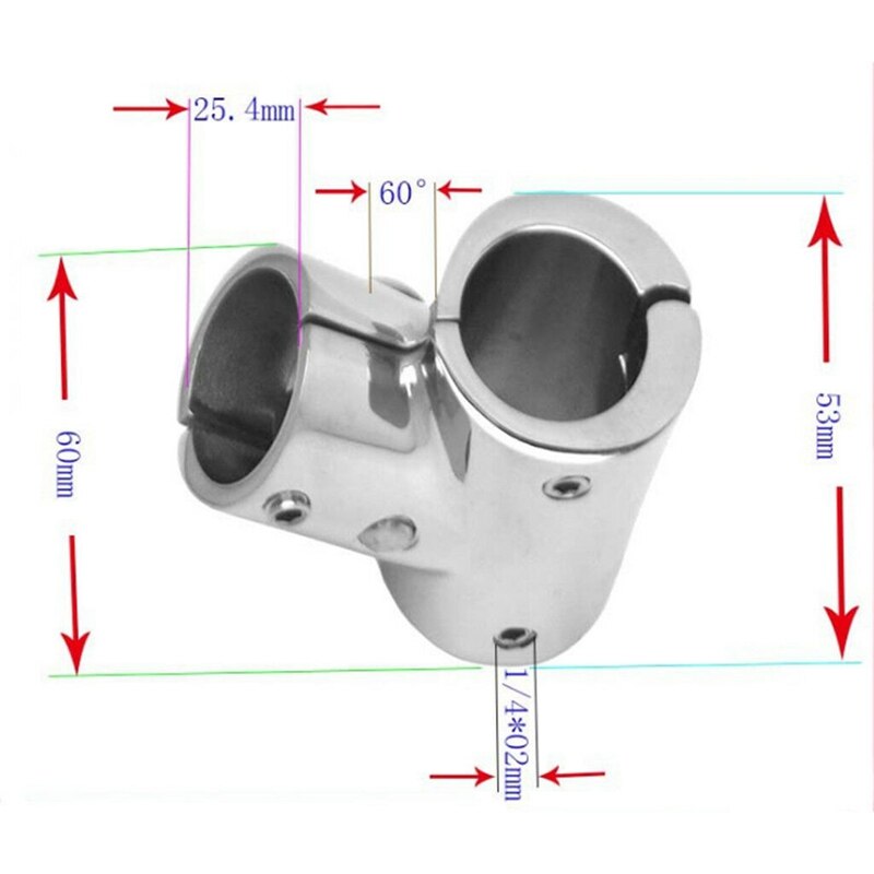 Montaje de pasamanos para barco, accesorio en t de acero inoxidable 316, 25mm, 60 grados, para yate, RV, Marina
