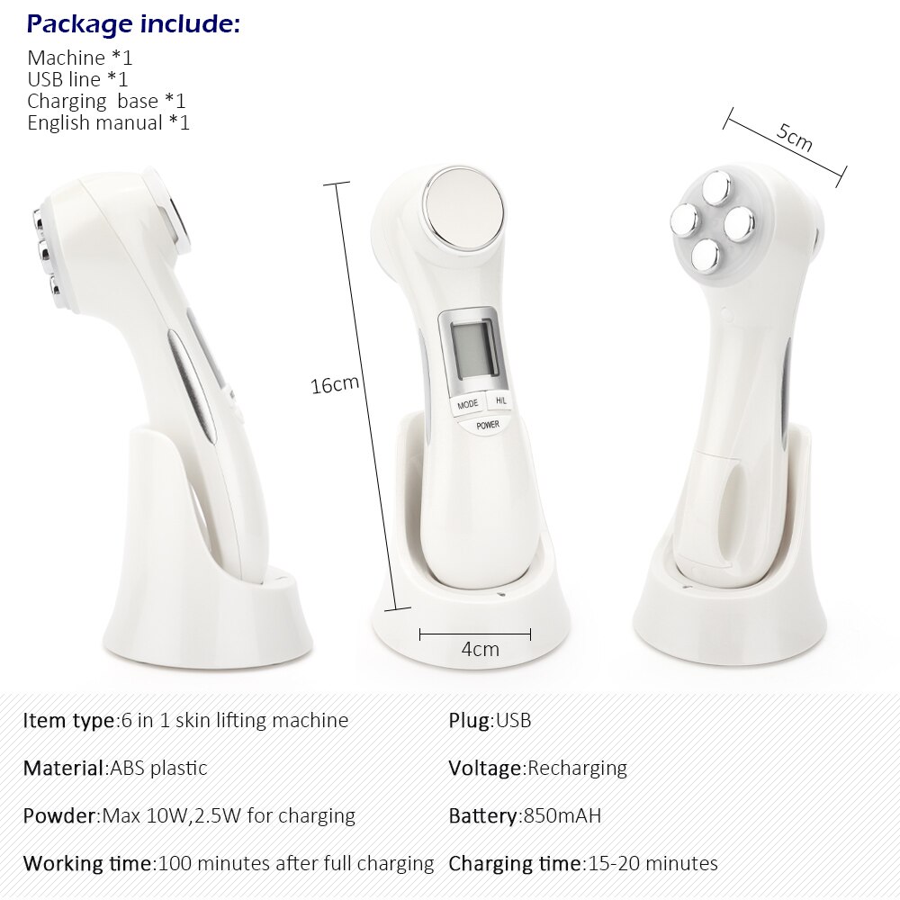 6 in 1 LED RF Photon Therapy Facial Skin Lifting Rejuvenation Vibration Device Machine EMS Ion Microcurrent Mesotherapy Massager