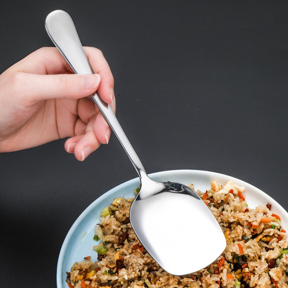 Big Spoon Large Round/Square Handle Stainless Steel Serving Spoon Long Handle Soup Spoon Kitchen Flatware