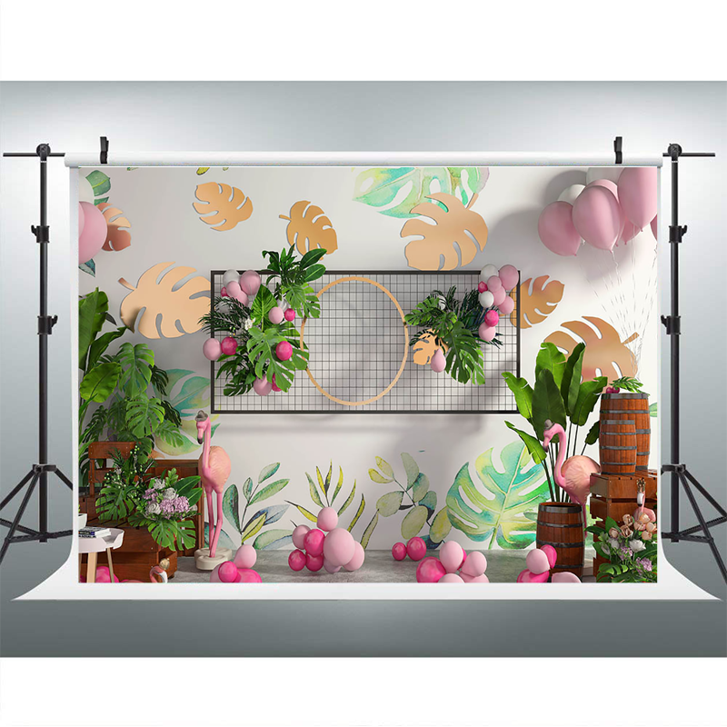 Neugeborenen Baby Geburtstag Fotografie Hintergrund für Tropischen Blatt Flamingo Dekor Hintergrund 1st Geburtstag Hintergründe für Foto Studio