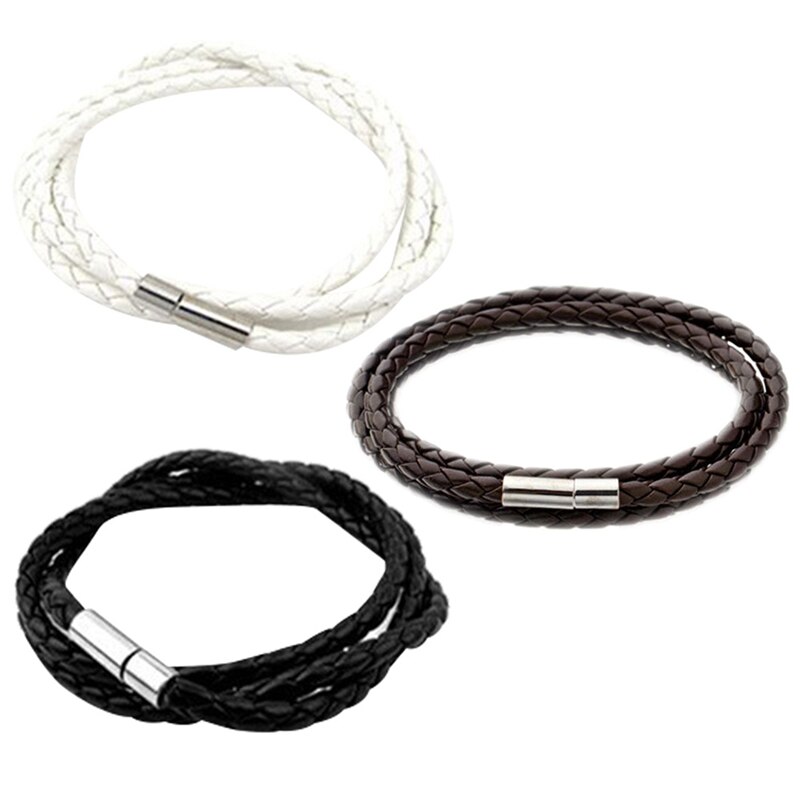 Retro Multi-layer Woven Twist Bracelet Geometry Pattern Leather Handmade Bracelet Men Jewelry