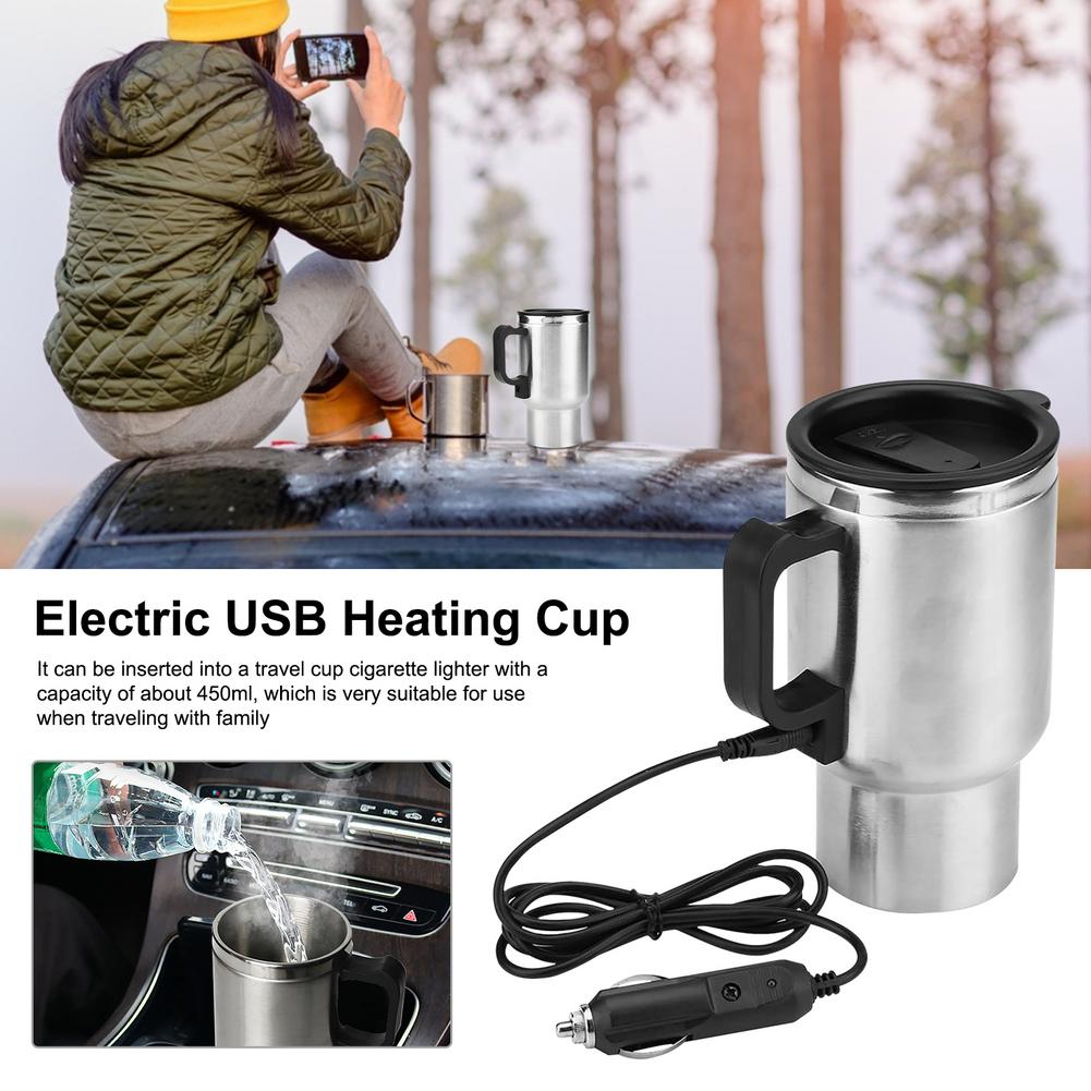 Car Vehicle Heating 304 Stainless Steel Water Cup Kettle Coffee Heated Mug Thermos Thermal Mug Circles Thermos Hydro Flask