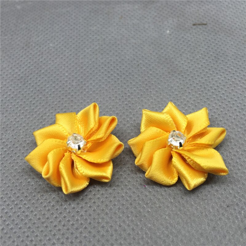 Ruban de fleurs en Satin, 10 pièces, avec des Appliques de perles de cristal, artisanat/garniture, bricolage: golden
