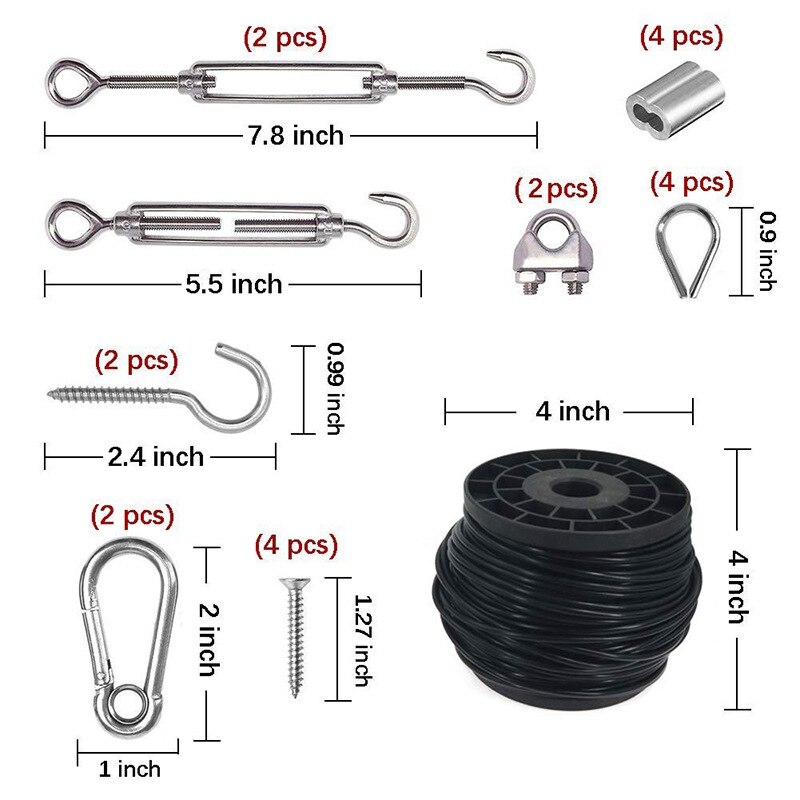 145Ft String Light Hanging Kit,Stainless Steel Hardware for the Globe Suspension Kits,Garden Balcony Lighting Wire Rope