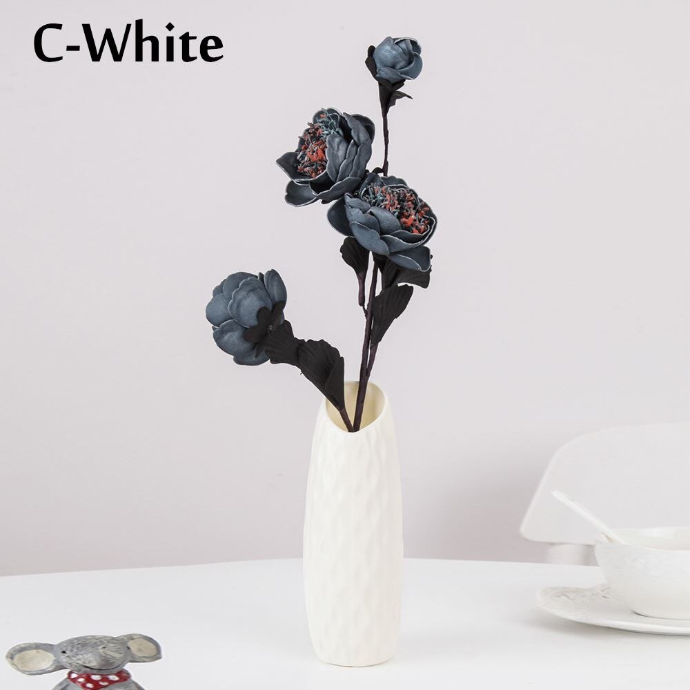 Nordisk vase dekorativt hjem plast blomstervase efterligning keramisk blomsterpotte blomsterkurv dekoration vase til blomsterindretning: C-hvid