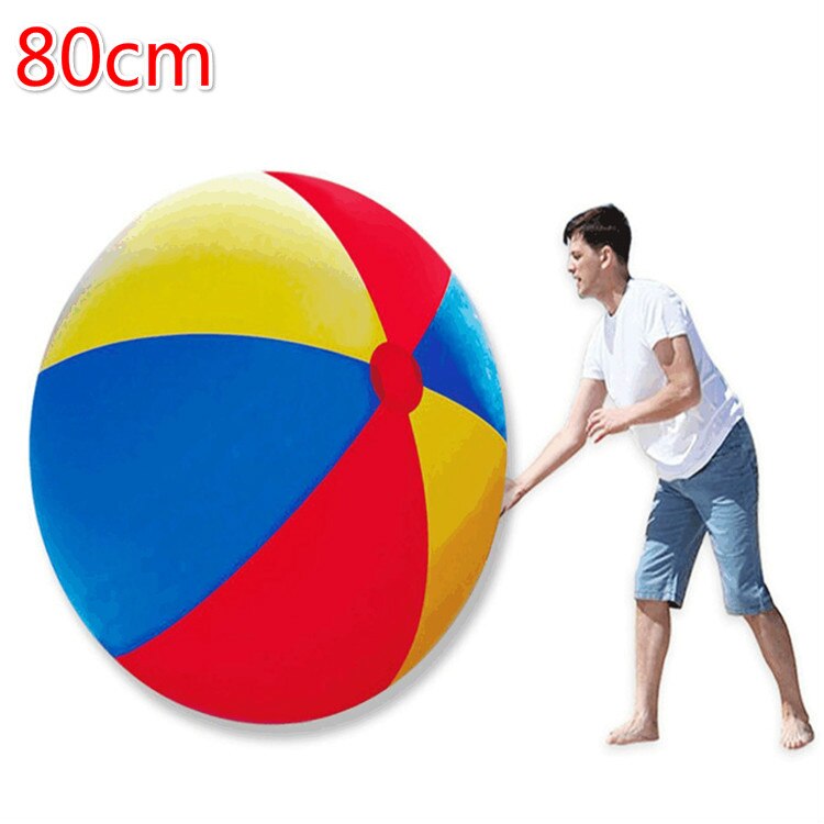 Nyeste 80cm/100cm kæmpe oppustelige badebold stor trefarvet fortykket pvc vand volleyball fodbold udendørs fest børnelegetøj: 80cm