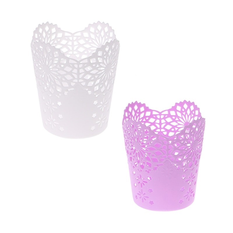 Lapicero de almacenamiento con pincel de flores hueco Blanco/morado, organizador de escritorio, portalápices, , suministros de oficina C26